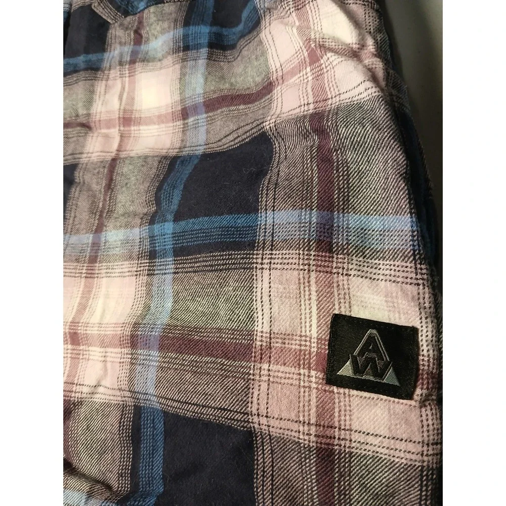 AW Outfitters Mens 1X Hooded Flannel Jacket Plaid Sherpa Lined ZipUp Blue Purple